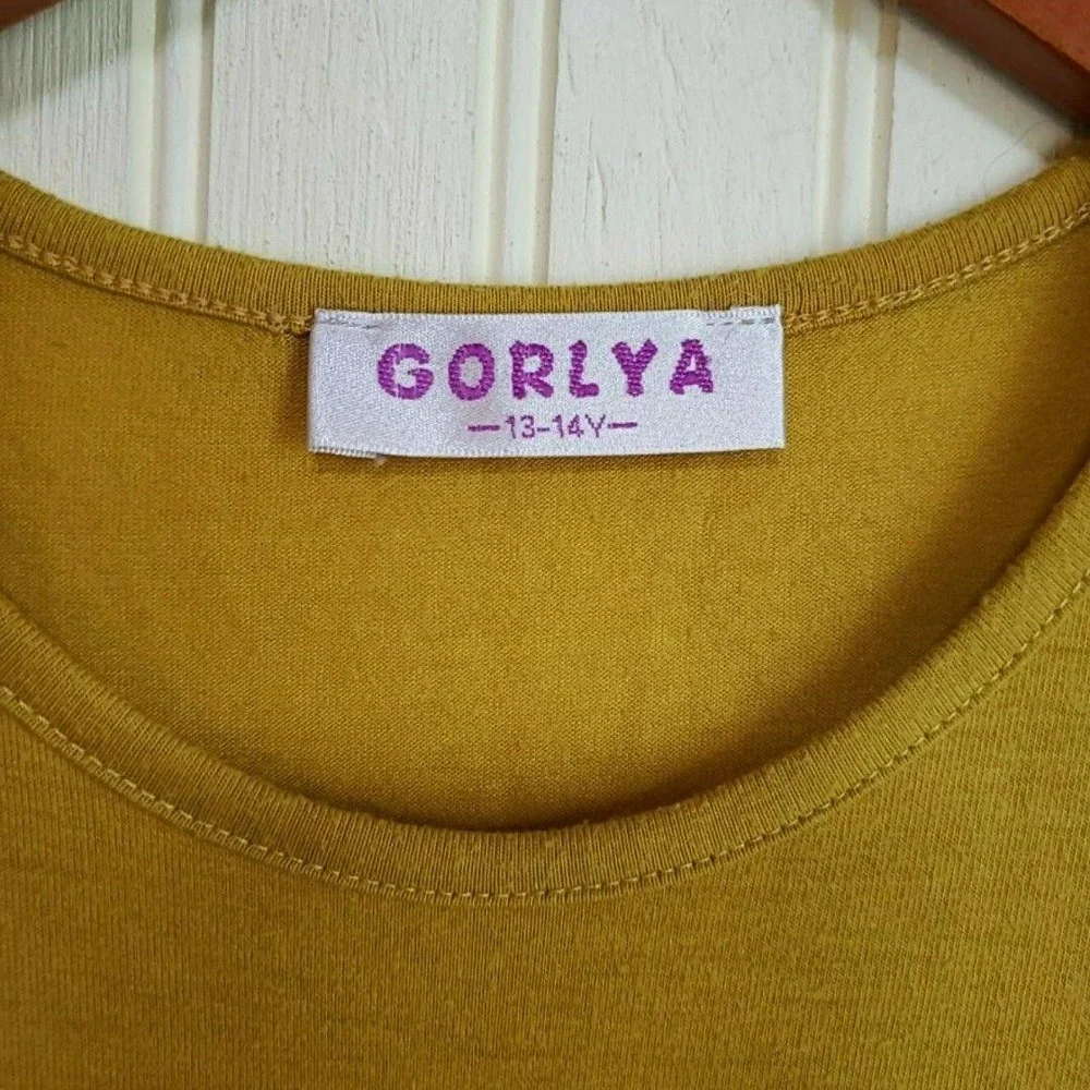 GORLYA Dress Girls 13-14Y Yellow Cold Shoulder Short Sleeve Pockets Knee Length